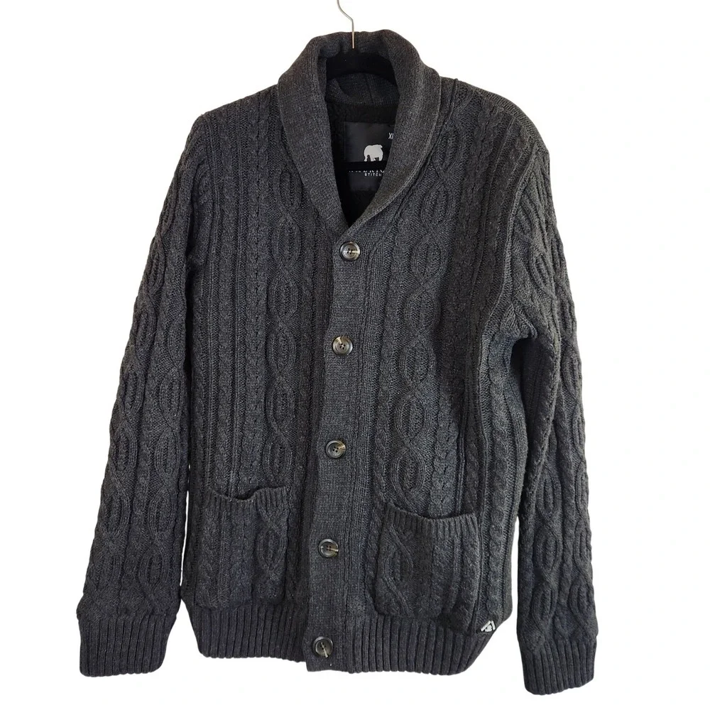 American Stitch Men XL Cable Knit Shawl Collar Cardigan Sweater Jacket Fisherman
